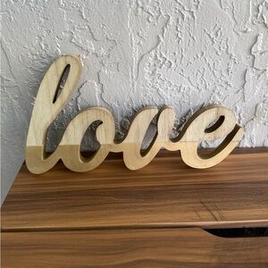 Wooden "Love" Script Wall Decor in Natural and Gold